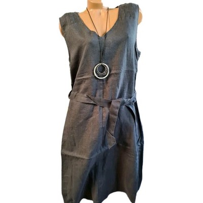 Street One Kleid grau schwarz Leinen Kurzarm Damen (6912) NEU