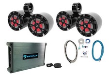  2 Rockville RKL80MB 8" Marine Dual Wakeboard Tower Speakers w/LED's Amplifier