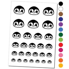 Charming Kawaii Chibi Penguin Face Blushing Cheeks Temporary Tattoo Set