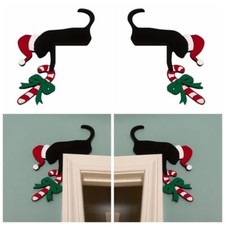 Christmas Door Frame Decor Santa Claus Hat Cat Elk Xmas Tree Door Corner Sign
