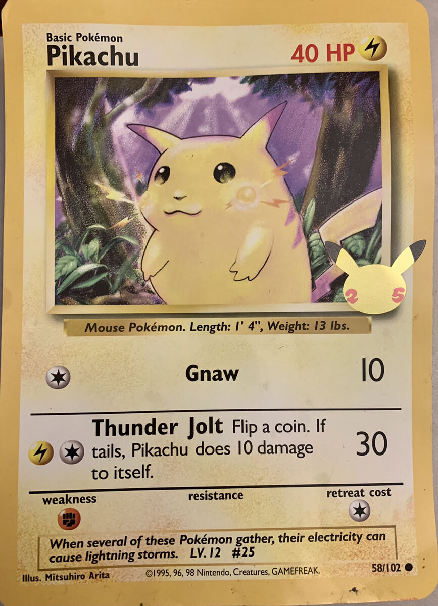 Jumbo 1995 Pikachu Gnaw Pokemon Card 58/102 Rare. 40 HP Good Jumbo 1995 Pikachu Gnaw Pokemon Card 58/102 Rare. 40 HP Good