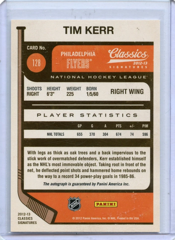  2012-13 Classics Signatures Autographs #128 Tim Kerr - Image 2 of 2