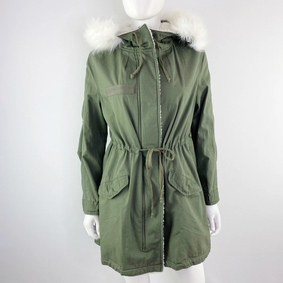 Olive green cheap coat with hood