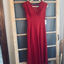 NWT Chaps Woman's Red Evening Dress Size 4, 17" x 46", Removable Shoulder Pads