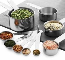 Stainless Steel Measuring Cups and Measuring Spoons 10-Piece Set, 5 Cups and 5 S