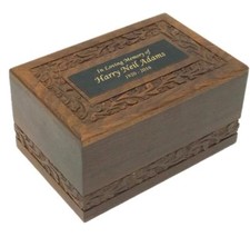 Hand Carved Solid Wood Cremation Urn with Custom Engraving - Medium size