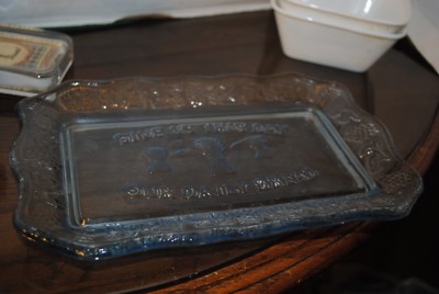  Glass serving tray, ''Give Us This Day Our Daily Bread'', Clear, 11 X 6 Inc