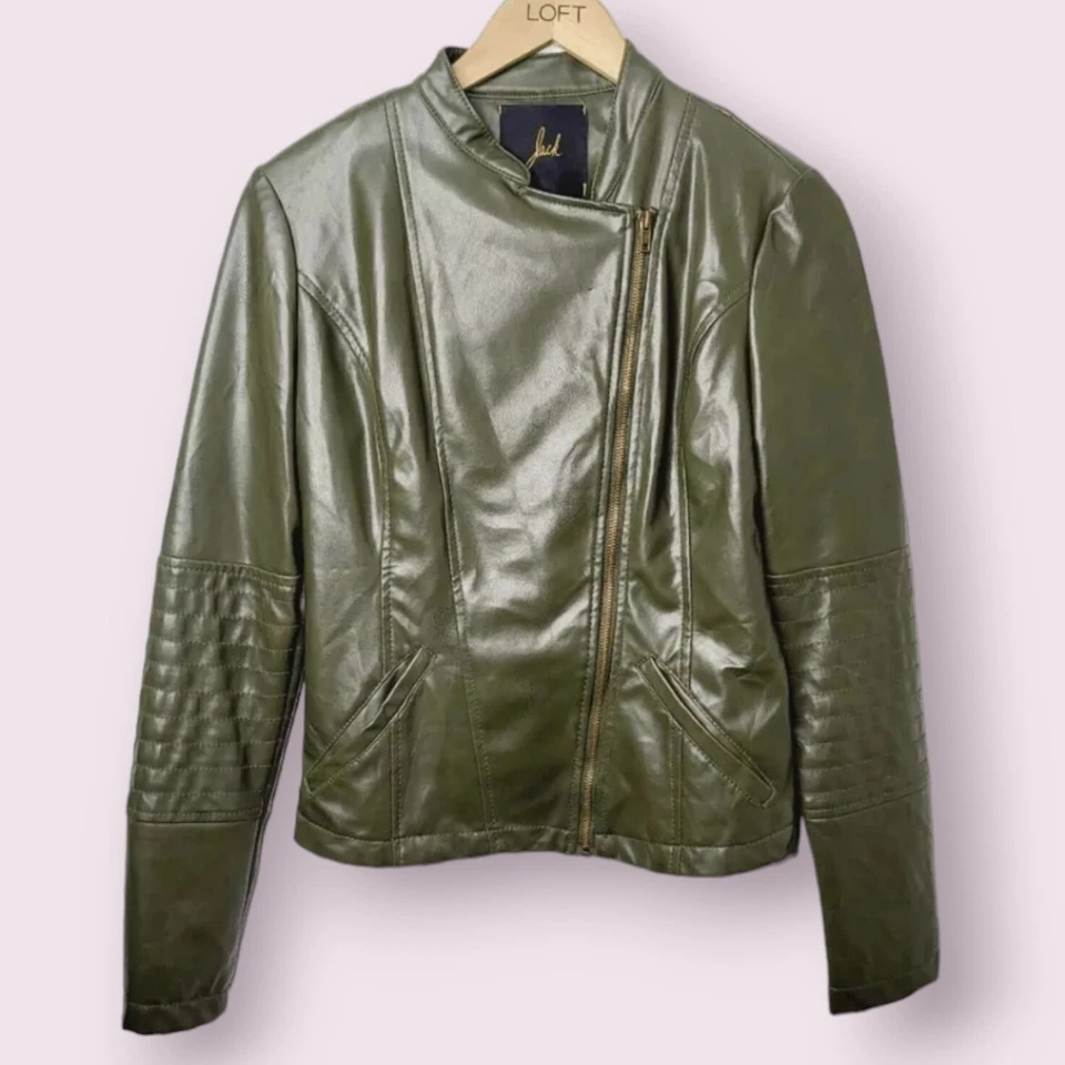 Jack by Bb dakota зеленый кожаный moto куртка размер очень маленький - Изображение 2 из 4