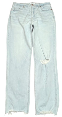 Loft Jeans Women 10/30T Straight Crop High Rise Distressed Chewed Hem Light Wash