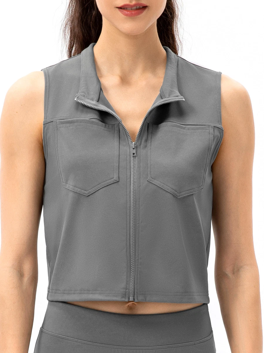 Women Sports Vest Zip up Sleeveless Casual Vests R6B9 eBay