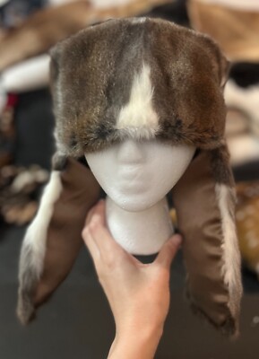 Real Squirrel Fur Hat With Ear Flaps Size XXL Silk Lining