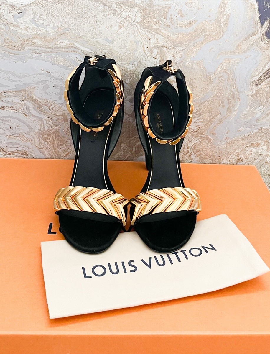Louis Vuitton Black Gold V Symphony Heel Sandals | eBay