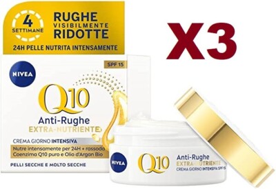 3PZ NIVEA Q10 ANTI-RUGHE  EXTRA NUTRIENTE CREMA GIORNO INTENSIVA VISO SPF15 50ML