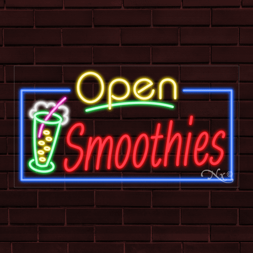 NEW "OPEN SMOOTHIES" w/BORDER 33x18 INCH LED FLEX WINDOW/WALL INDOOR SIGN 35571 - Picture 1 of 1