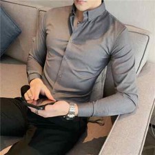 British Style Mens Shirt Long Sleeve Casual Slim Fit Formal Shirt Men Clothing