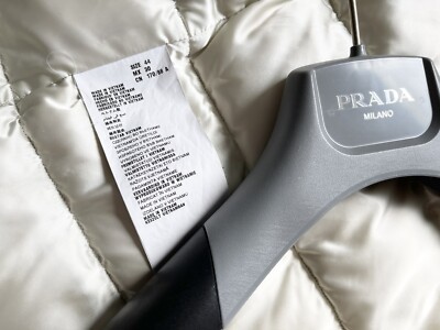 Prada Puffer Down Long Jacket Gray Metal Logo 100% Real Fox Fur