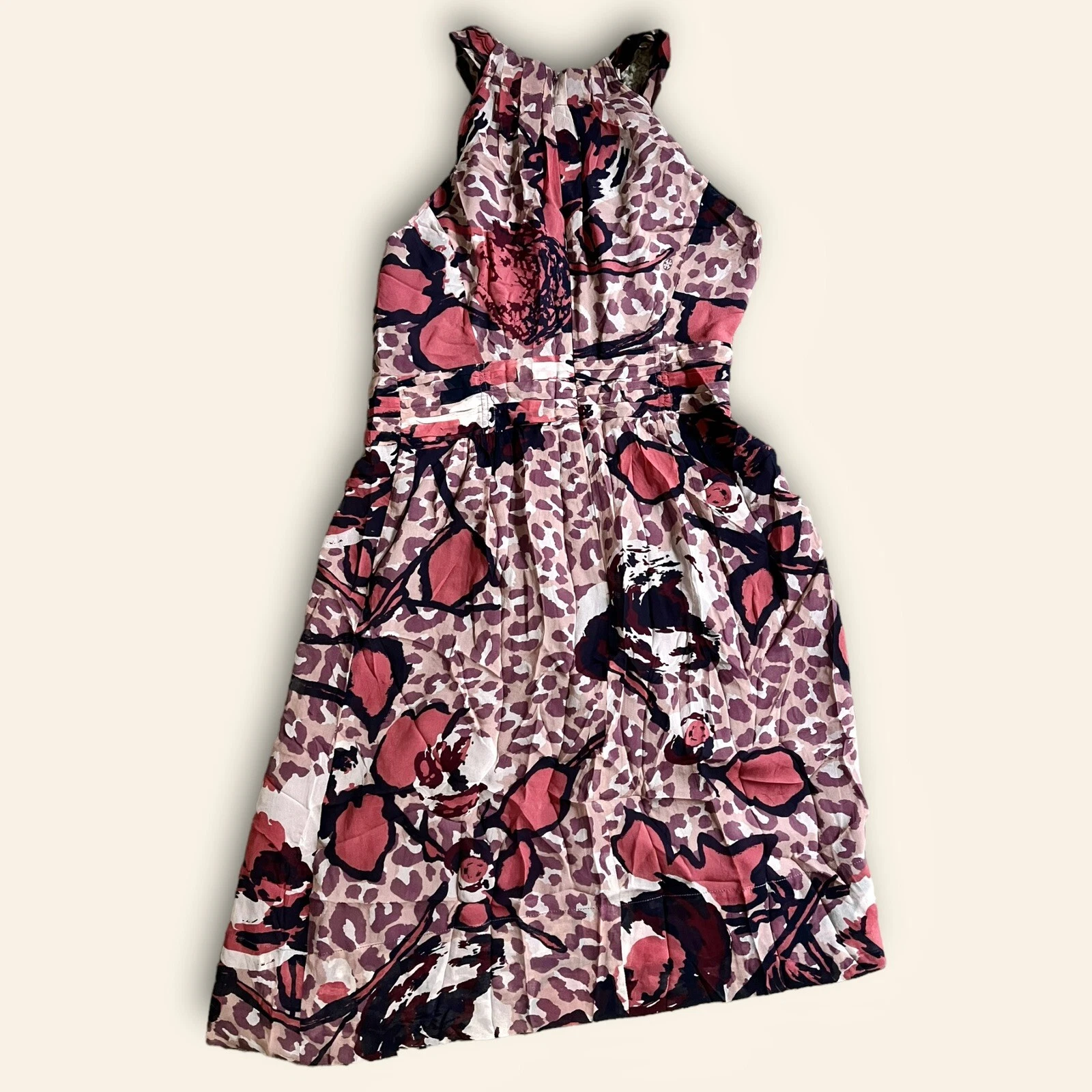 Abito donna Tory Burch taglia 4 floreale foderato animalier reggicalze seta senza maniche LEGGI! ✅