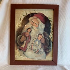 Vintage Norma Schneeman Folk Art Print Framed & Under Glass 1987 Santa Christmas