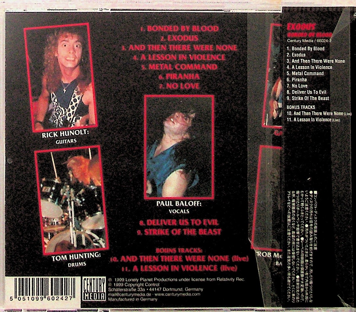 EXODUS- Bonded By Blood CD (JAPAN 199 +OBI 66024-2) +2 Bonus Live