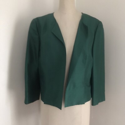  BRIONI Womens Silk crop JAcket Green 3/4 Sleeve 46 12 NWOT