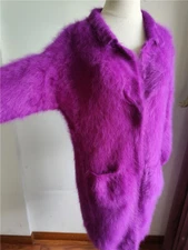 Angora Cashmere Sweater Blended Fluffy Fuzzy Cardigan Super Soft Knit Dress Purp