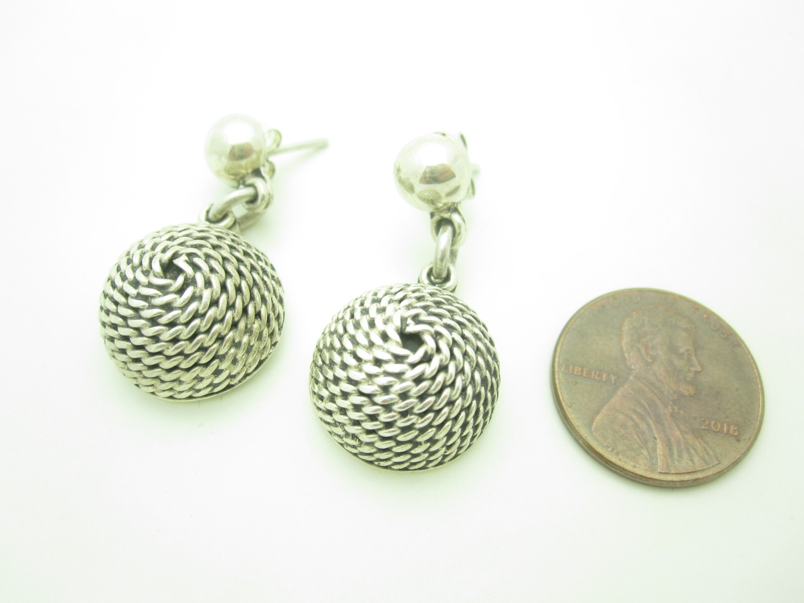 Sterling Silver Mexico Rope Button Pattern Dangle… - image 2