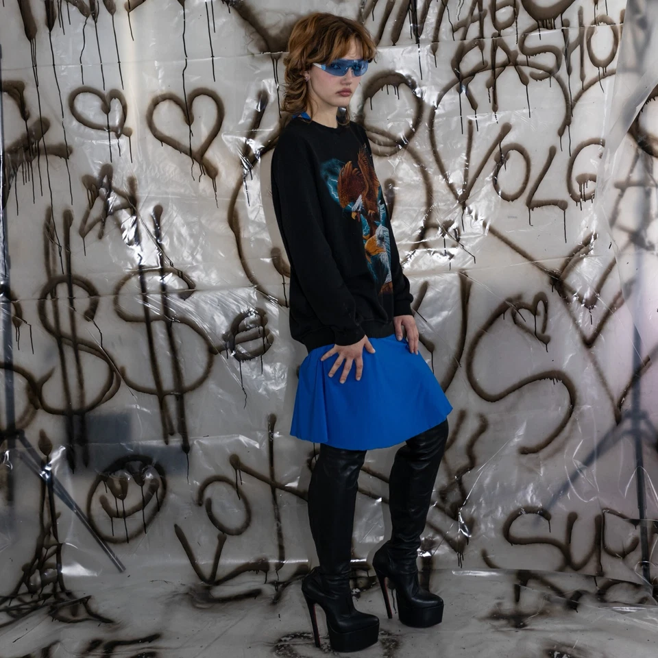 90's Vintage epic rave eagle print sweatshirt in black&blue - Image 4 of 4