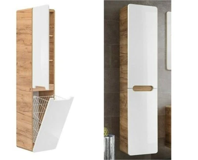 Tall Slim Laundry Basket Bathroom Wall Cabinet Storage Unit White Gloss Oak Arub