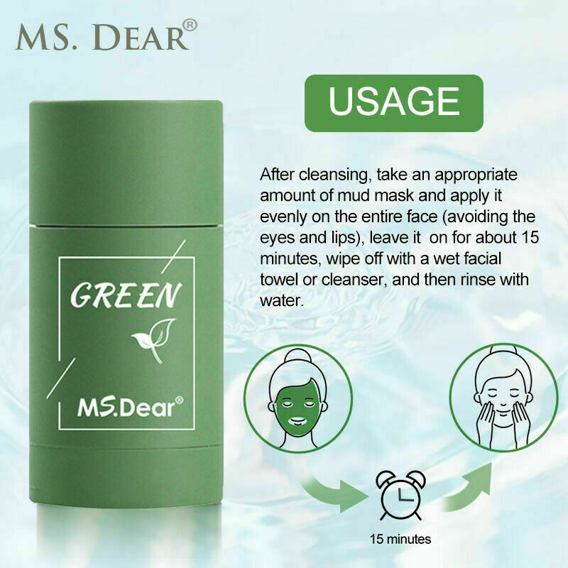 Green Tea Solid Stick for Face,Poreless Deep Cleanse Clay Stick Blackhead Remove