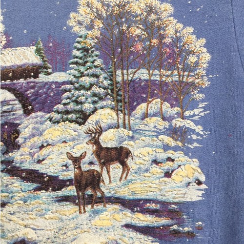 Vintage Winter Sweatshirt Size Youth Medium Purple Crewneck AOP Snow Trees Deer - Picture 6 of 13