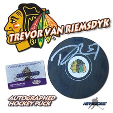 TREVOR VAN RIEMSDYK Signed CHICAGO BLACKHAWKS Puck w/COA - 