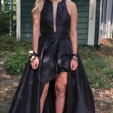 NEW NWT $400 SHERRI HILL 50895 Black sleeveless high low maxi dress gown sz 8