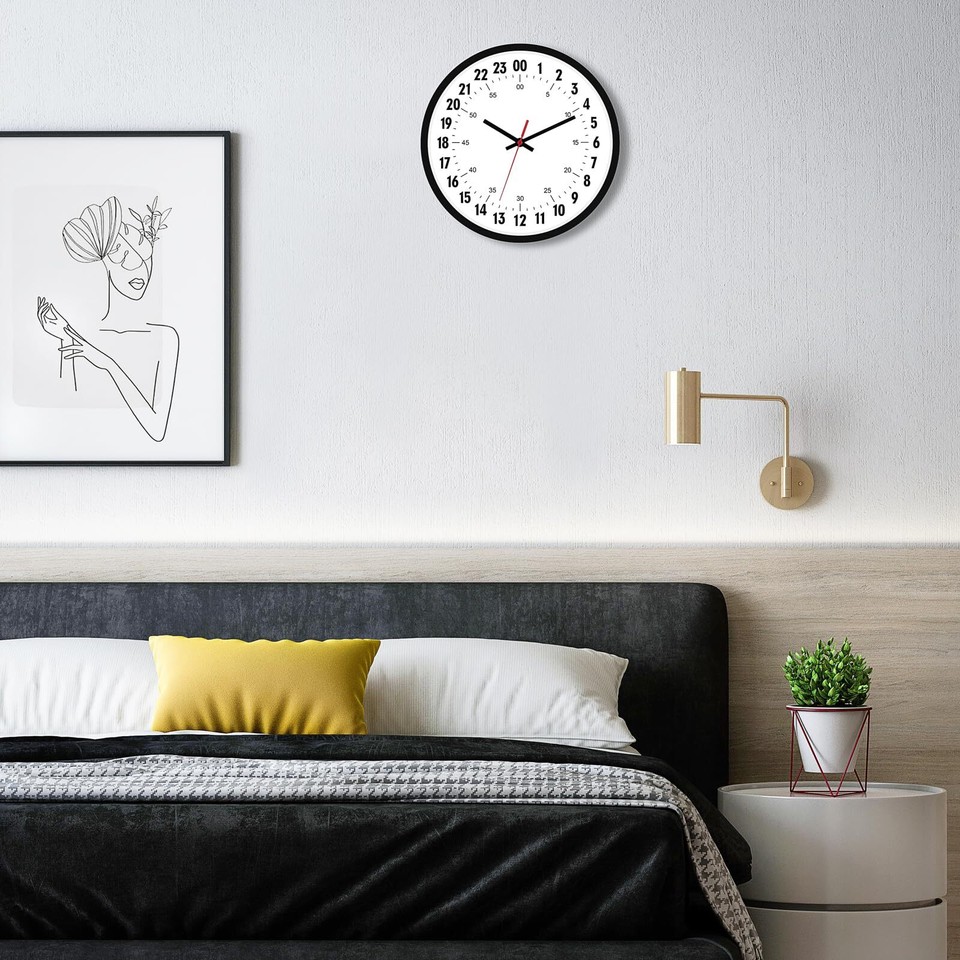 24 Hour Wall Clock 12 Inch Quartz Battery Operated Round Analog Wall ...