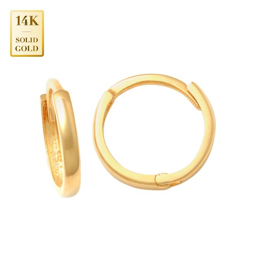 14K REAL Solid Gold Baby Tiny Mini Hoop Earrings Huggie Hinge Hoop Piercing - Picture 6 of 11