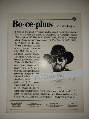 Hank Williams Jr Vintage 1990 8x11 Magazine booking Ad