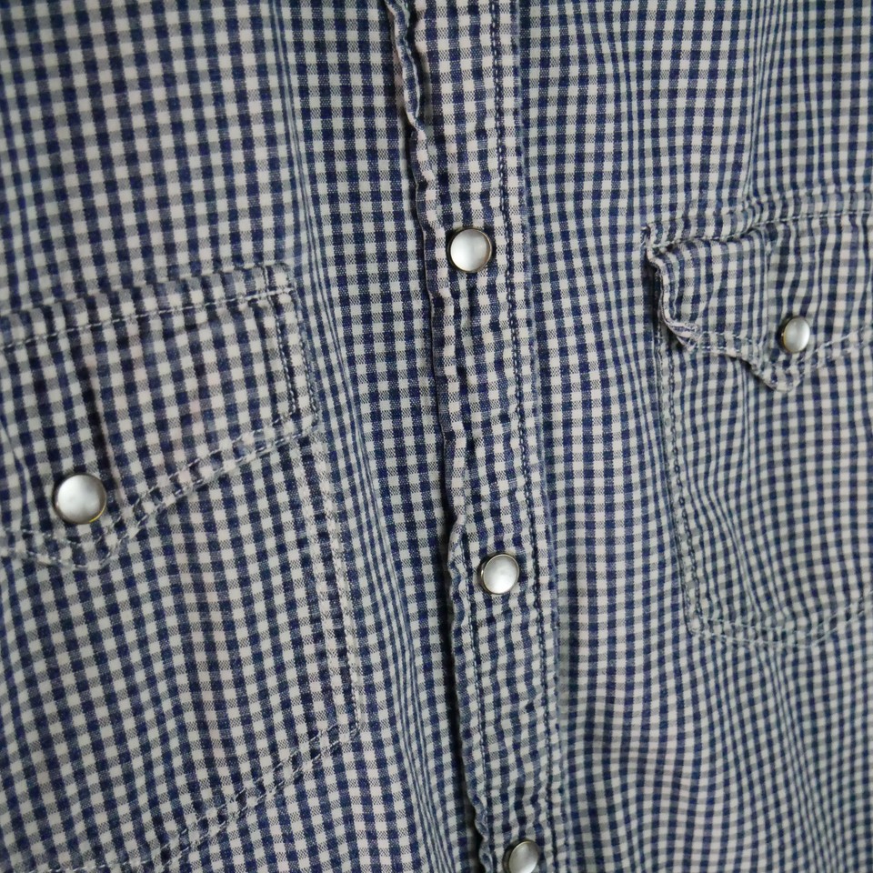 Banana Republic Men's Size L Pearl Snap Plaid Blue ShortSleeve Button