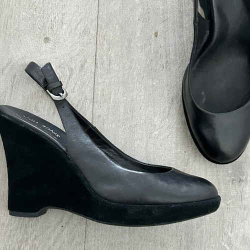 Sandali Kork Ease taglia 5 38 fatti a mano in pelle con zeppa e tacco nero scarpe punta chiusa - Foto 2 di 7