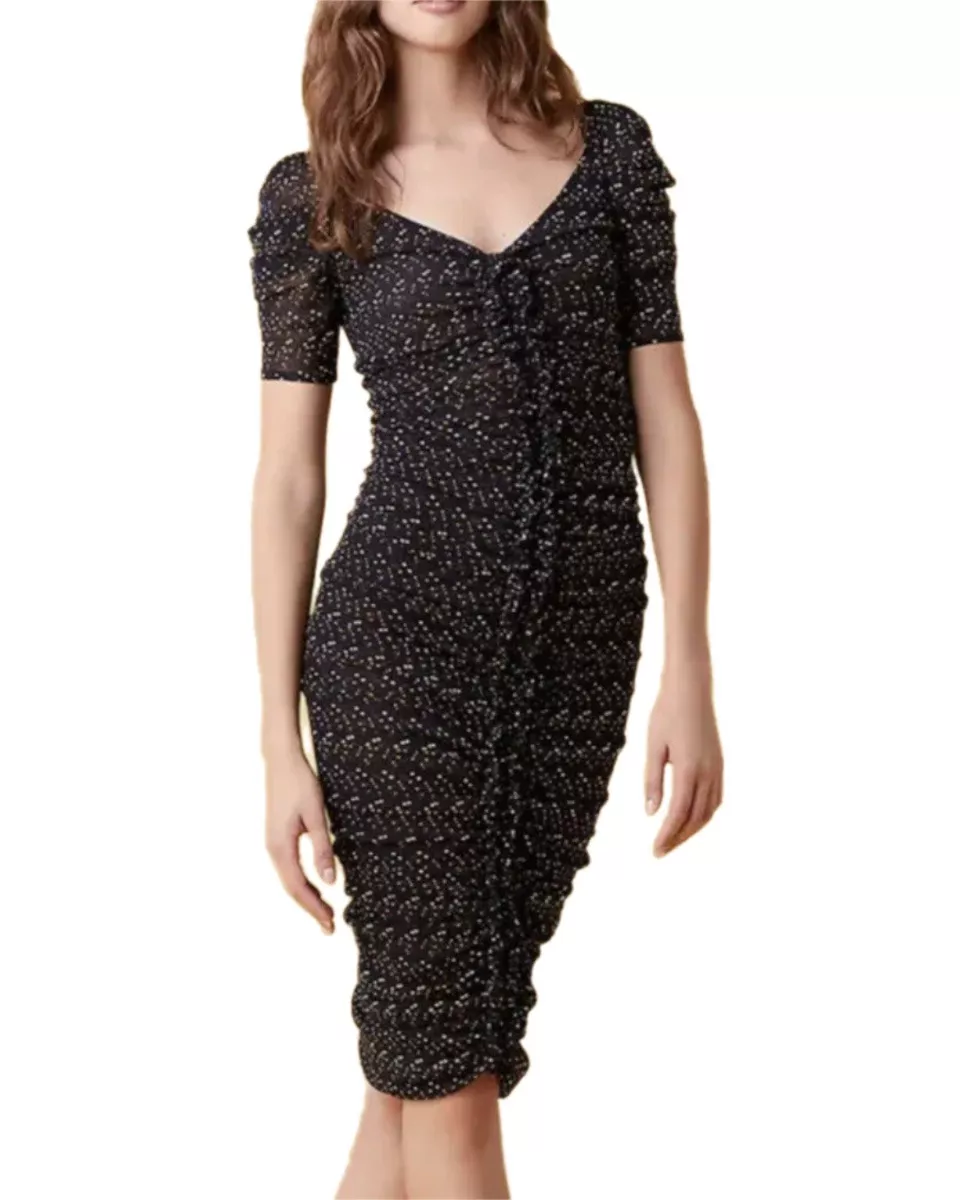 Diane Von Furstenberg dress ruched sexy cleavage S nylon mesh Eclipse Dot  Ditsy