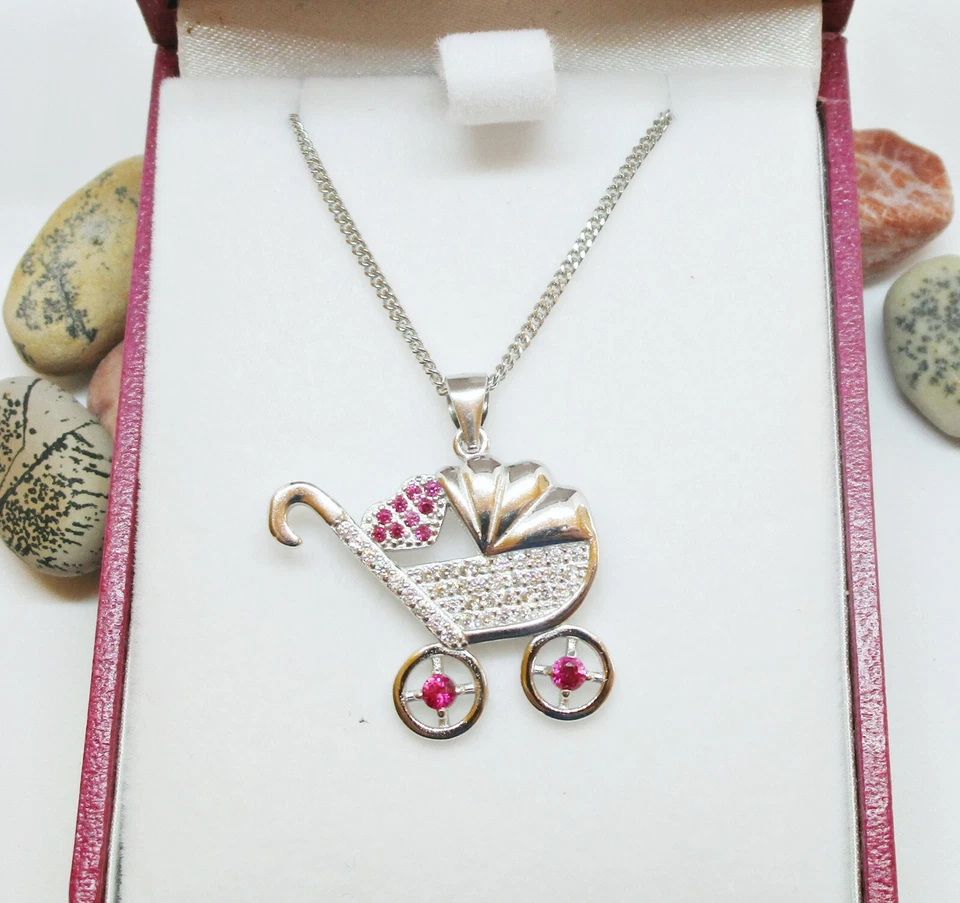 Ciondolo Culla Baby Bebè in Argento 925 e Zirconi nascita bambina neo mamma - Immagine 4 di 4