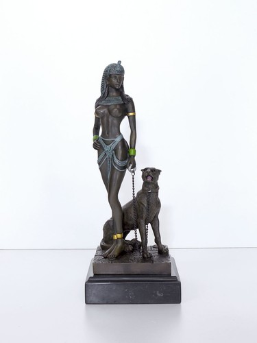 Bronze Figur Skulptur Cleopatra mit Panther auf Marmorsockel H: 27 cm (9417) - Bild 2 von 4