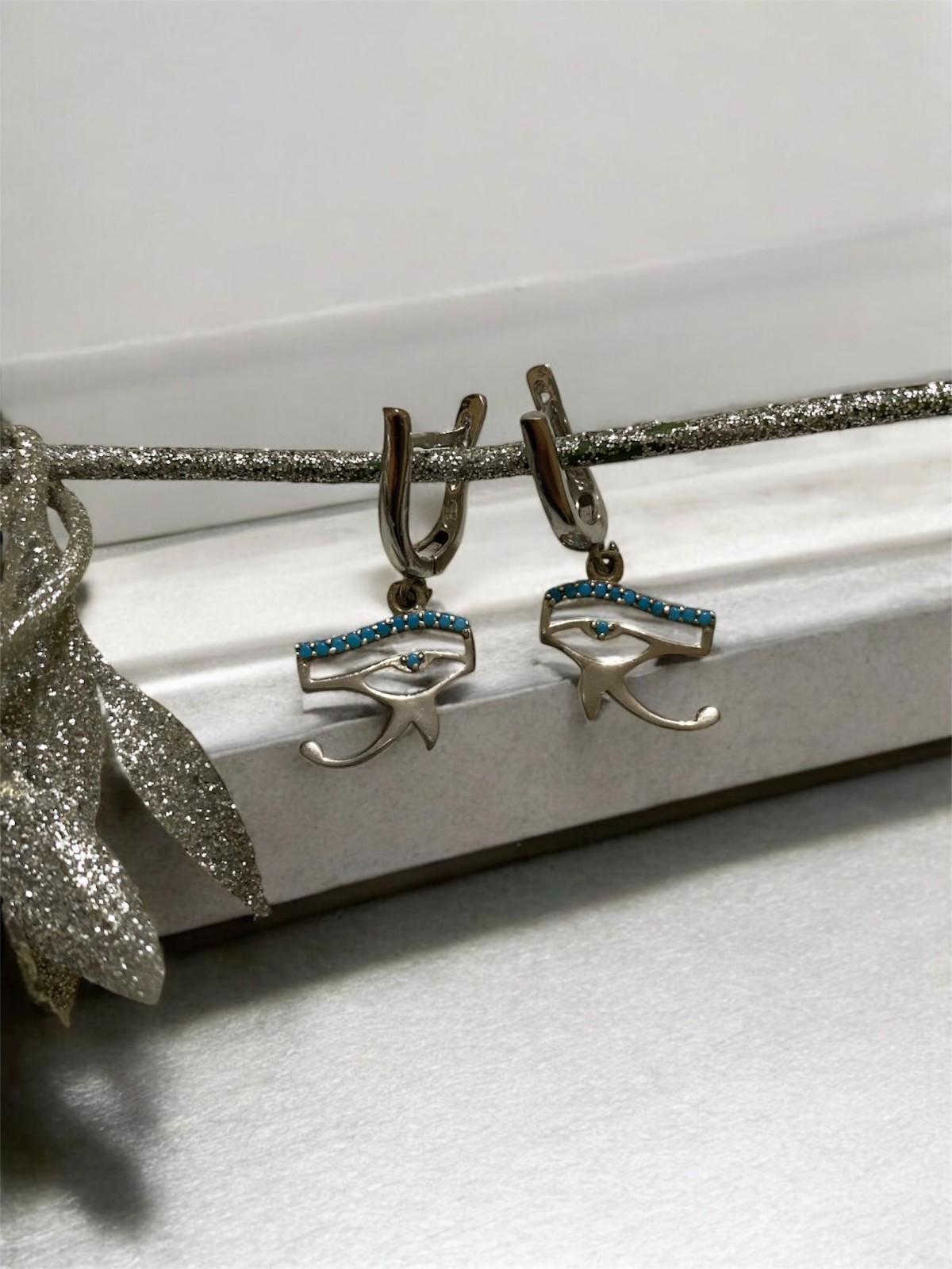 Eye of Horus 925 Sterling Silver Earrings made in Egyot , Protection Amulet