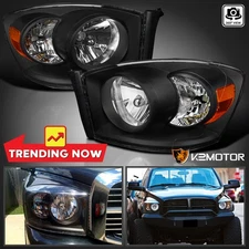 Black Headlights Fits 2006-2008 Dodge Ram 1500 2006-2009 Ram 2500 3500 Lamps