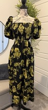 Floral Maxi Dress Cut-outs Puff Sleeve Sz Large