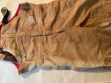 VTG Carhartt Canvas Red Quilted Lined Bib Overalls Mens No Size tag Double Knee