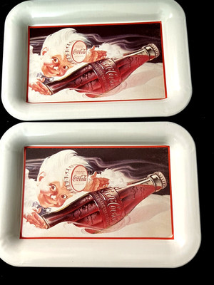 Vintage Coca Cola Tip Size Trays 6 1/2'' x 4 1/2'' Copy of Advertisement 1991 NOS