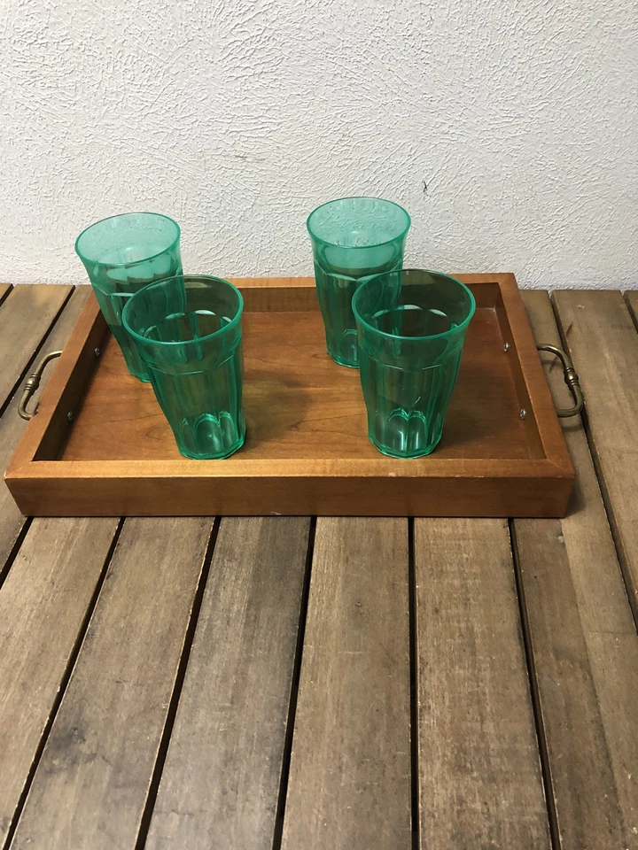 Bandeja para servir de madera maciza asas de metal 12x18" bebidas café marrón tachuelas inferiores Foto 3 de 4