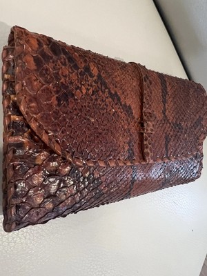 Vtg 70's PYTHON Genuine SNAKE Skin Women's Wallet Checkbook Leather LACED Clutch