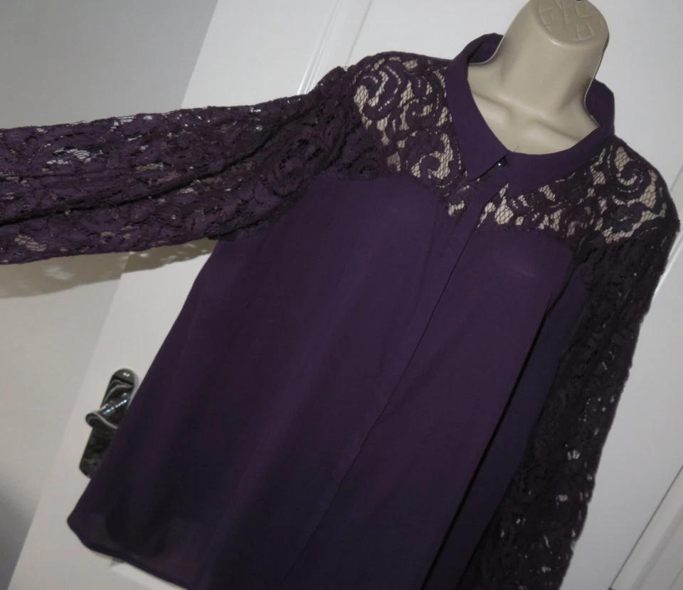 Womens🦋MARISOTA🦋purple lace detail loose fit chiffon shirt size 24 - Image 3 of 4