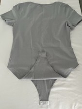 Mango Gray Short Sleeve Square Neck Bodysuit One Piece Solid Stretch Size L