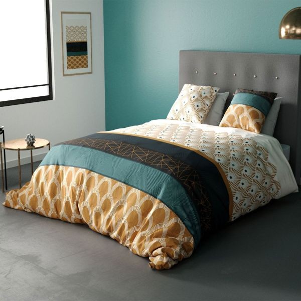 Parure de lit 240x260 cm coton 57 fils Buigan pour stopper la couette qui glisse